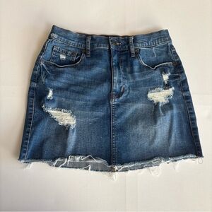 Aeropostale Sz 8 High Rise Distressed Raw‎ Hem Denim Jean Mini Skirt Grunge